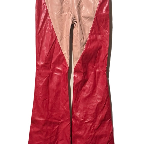Dolls Kill Rehab Lab Red Vegan Leather Pants with Pink Heart On Rear Sz M NWT - Picture 2 of 3
